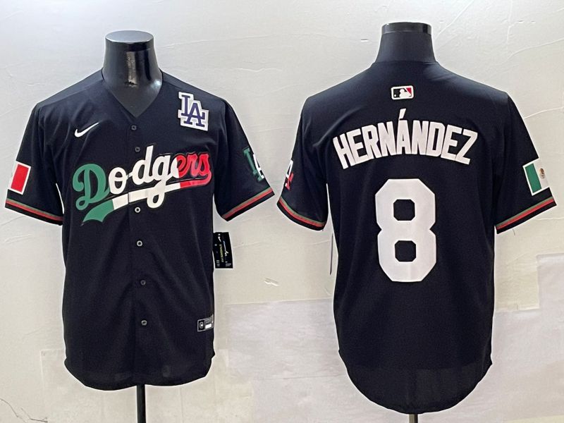 Men Los Angeles Dodgers 8 Hernandez Black Mexico Nike 2025 MLB Jersey style 9